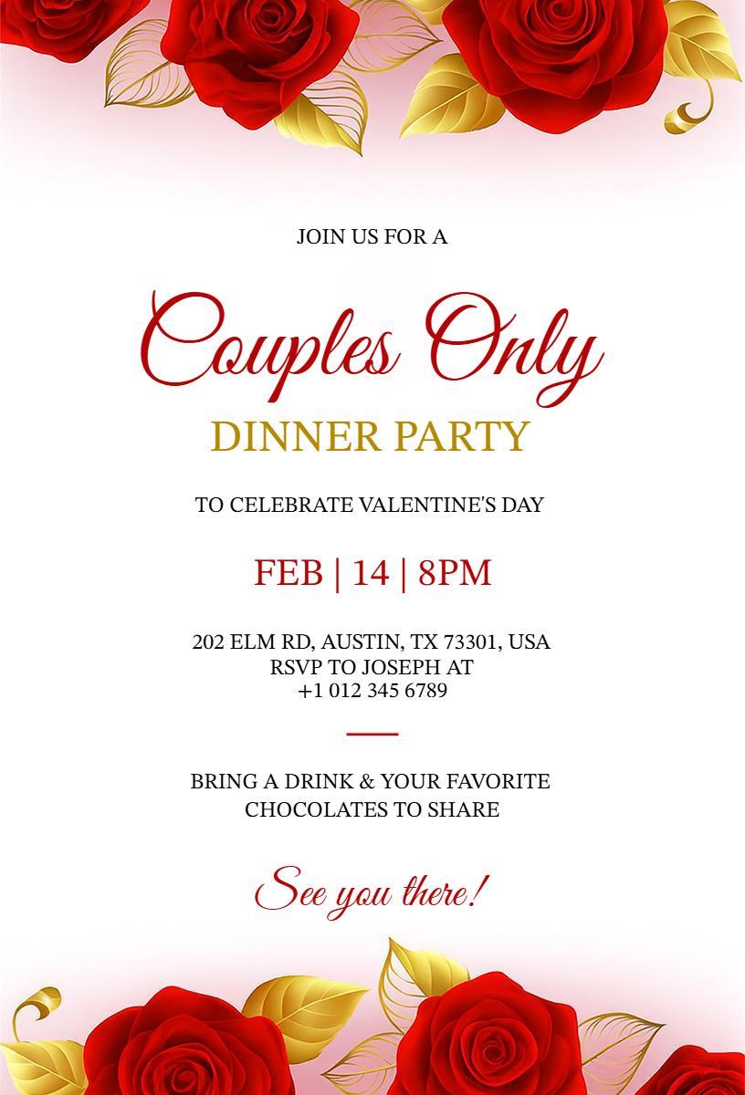 Romantic Couples Only Valentine's Day Dinner Party Invitation Template