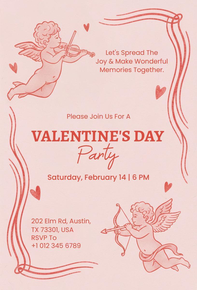 Romantic Cupid Theme Valentine's Day Party Invitation Template