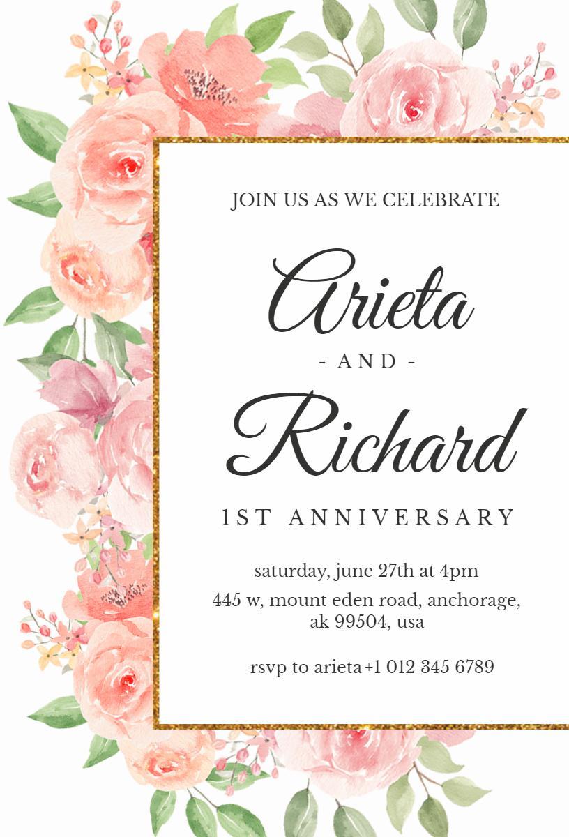 Romantic Floral 1st Anniversary Celebration Invitation Template