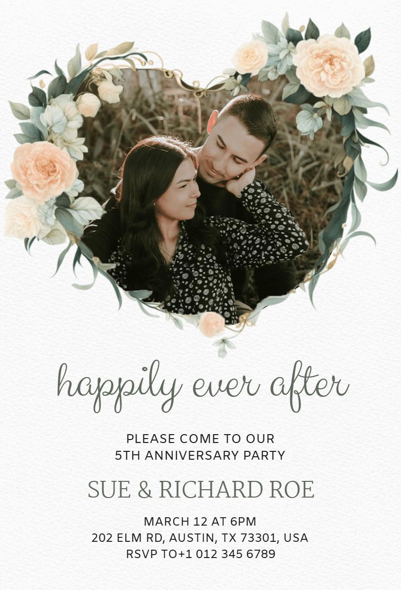 Romantic Floral 5th Anniversary Celebration Invitation Template