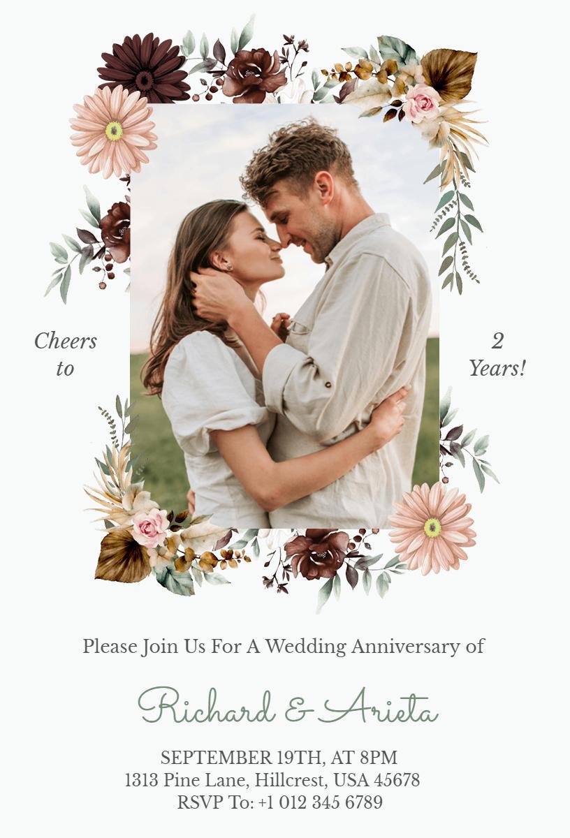 Romantic Floral Celebration Wedding Anniversary Invitation Template