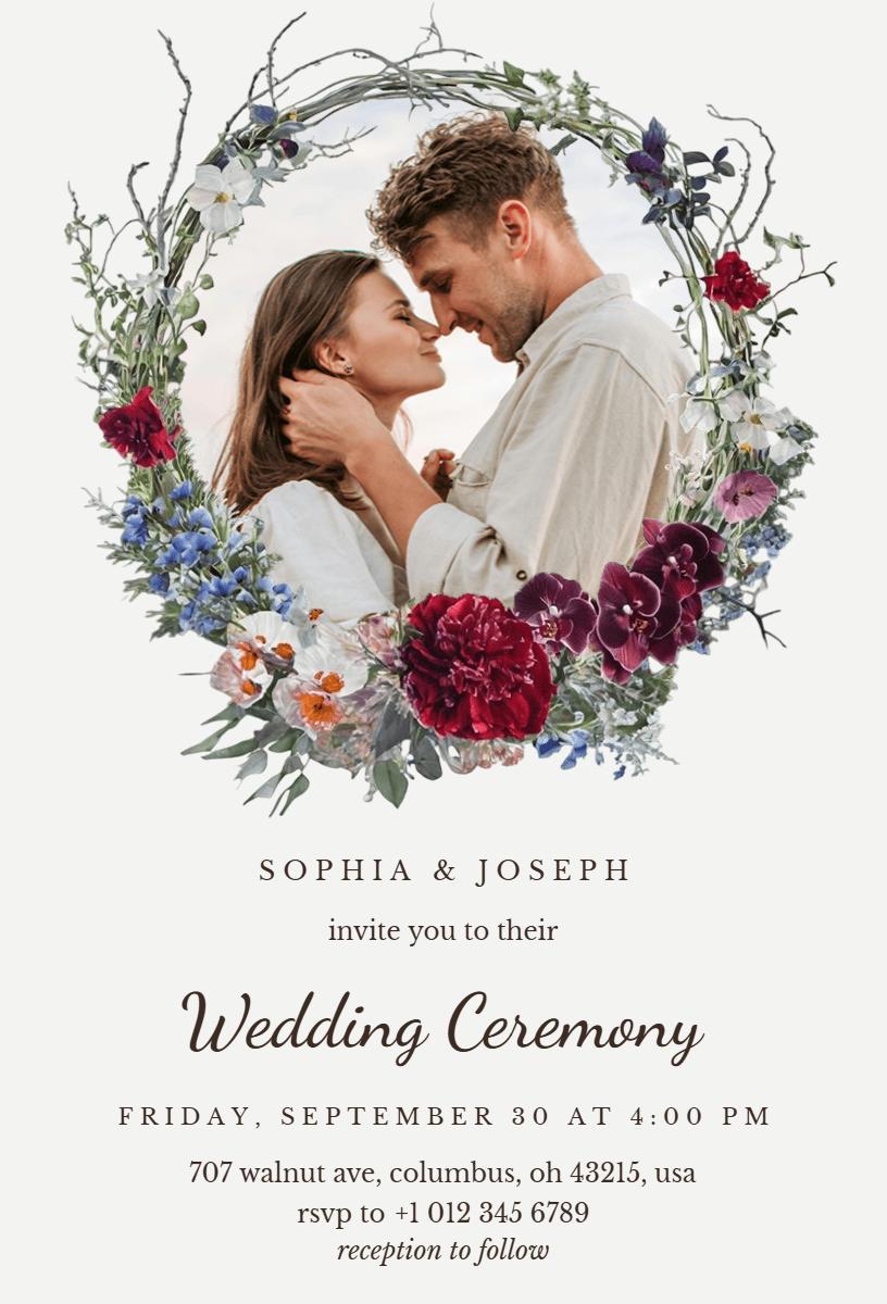 Romantic Floral Modern Wedding Ceremony Invitation Template