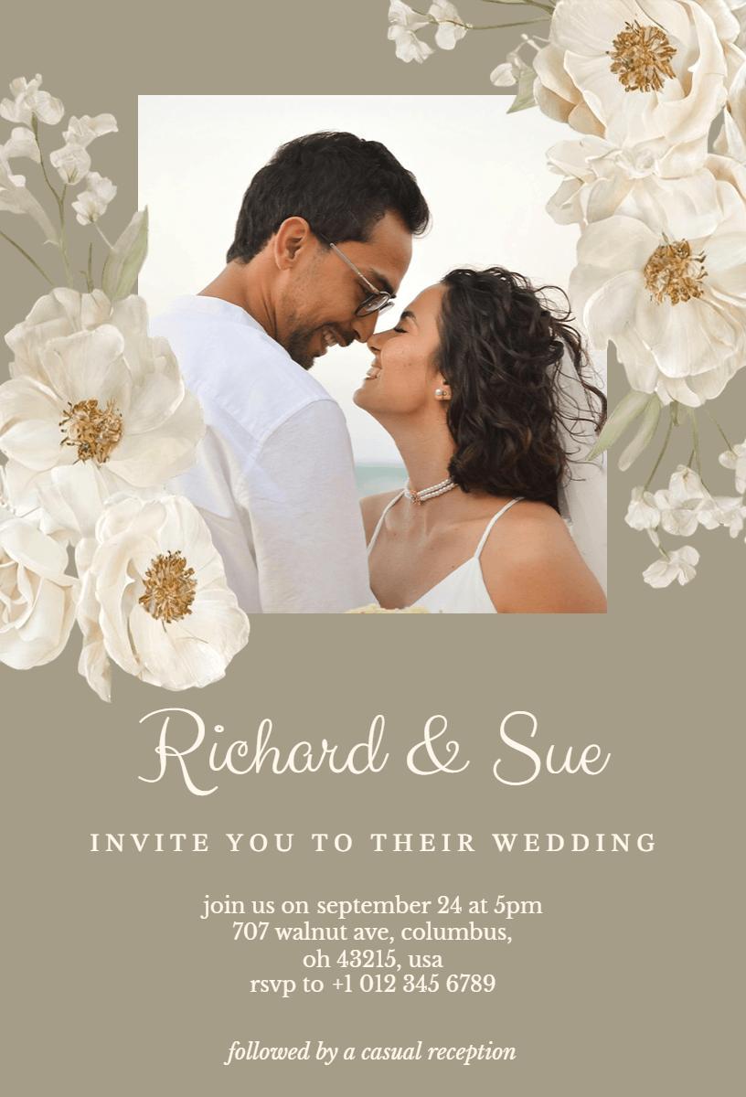 Romantic Floral Photo Wedding Celebration Invitation Template