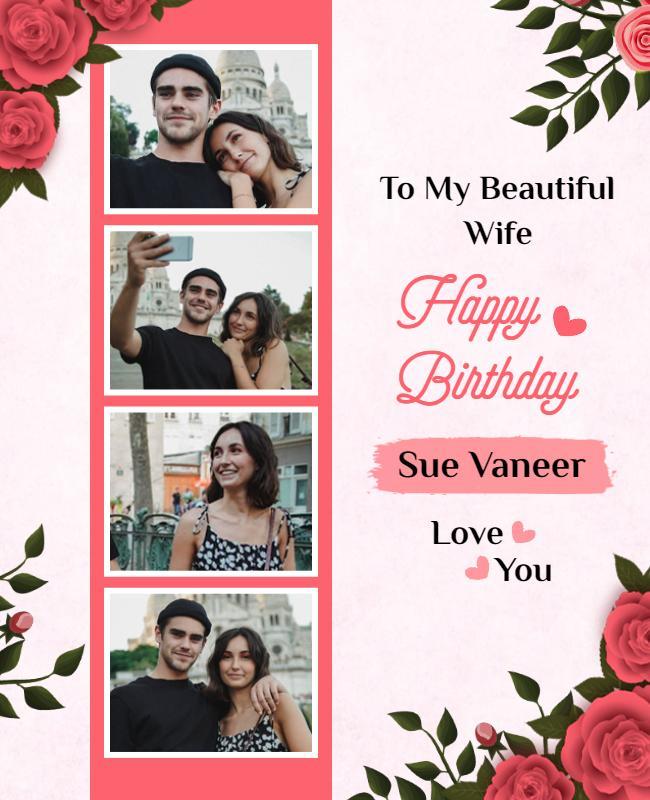 Romantic Floral Pink Birthday Celebration Poster Template