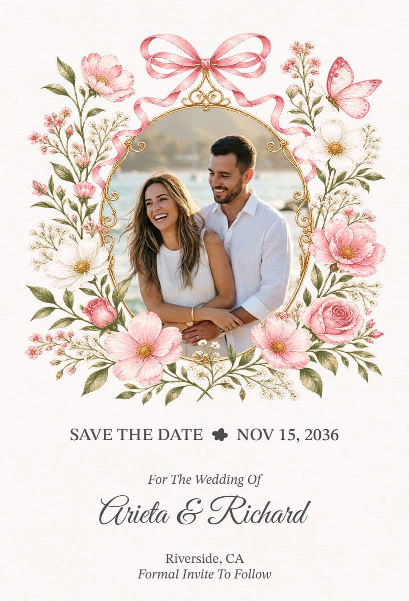 Romantic Floral Rustic Wedding Save The Date Announcement Template