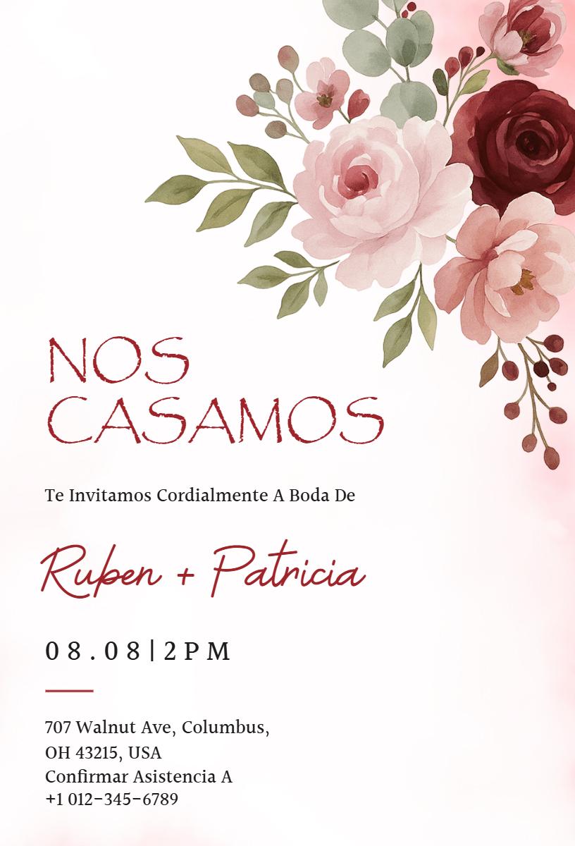 Romantic Floral Spanish Wedding Ceremony Invitation Template