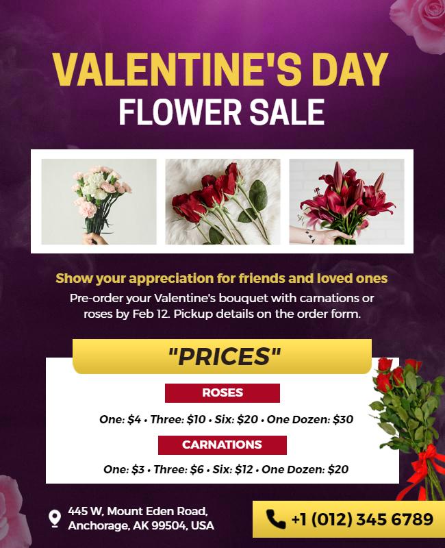 Romantic Floral Valentine's Day Flower Sale Poster Template