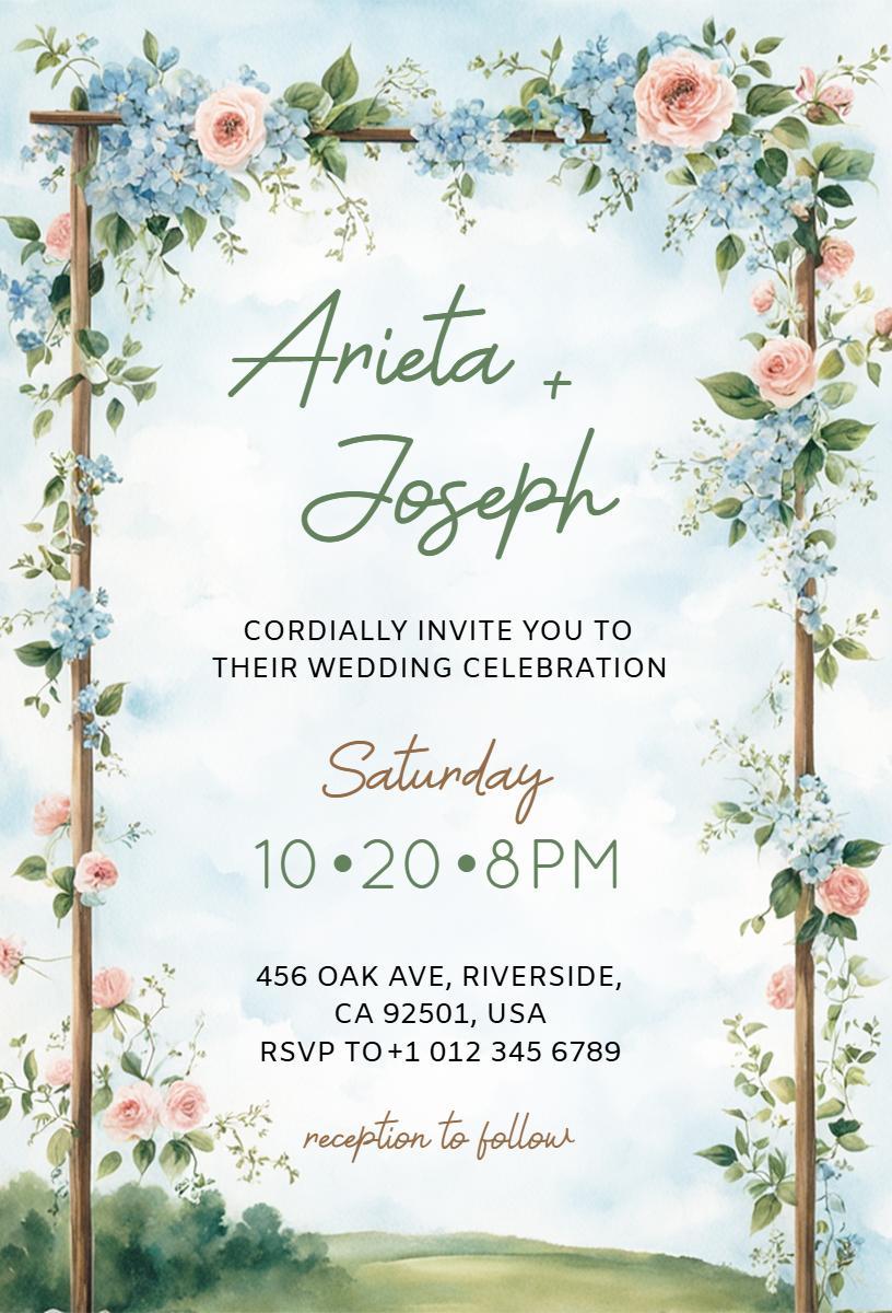 Romantic Floral Wedding Celebration Invitation Template