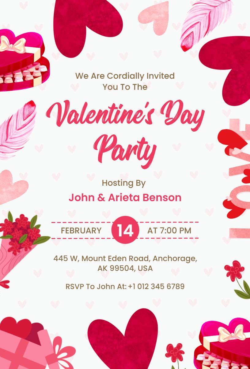 Romantic Heart Theme Valentine's Day Party Invitation Template