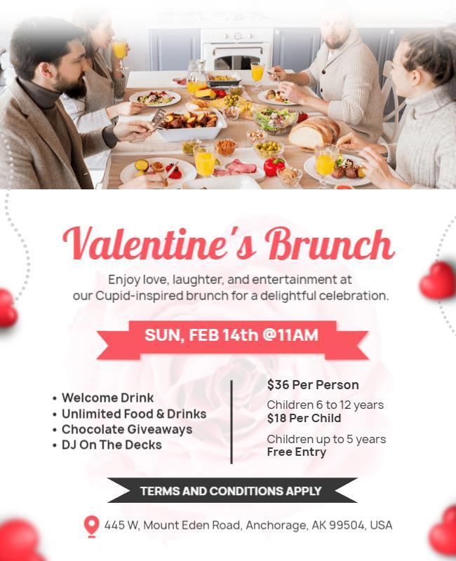 Romantic Heart-Themed Valentine's Brunch Celebration Poster Template