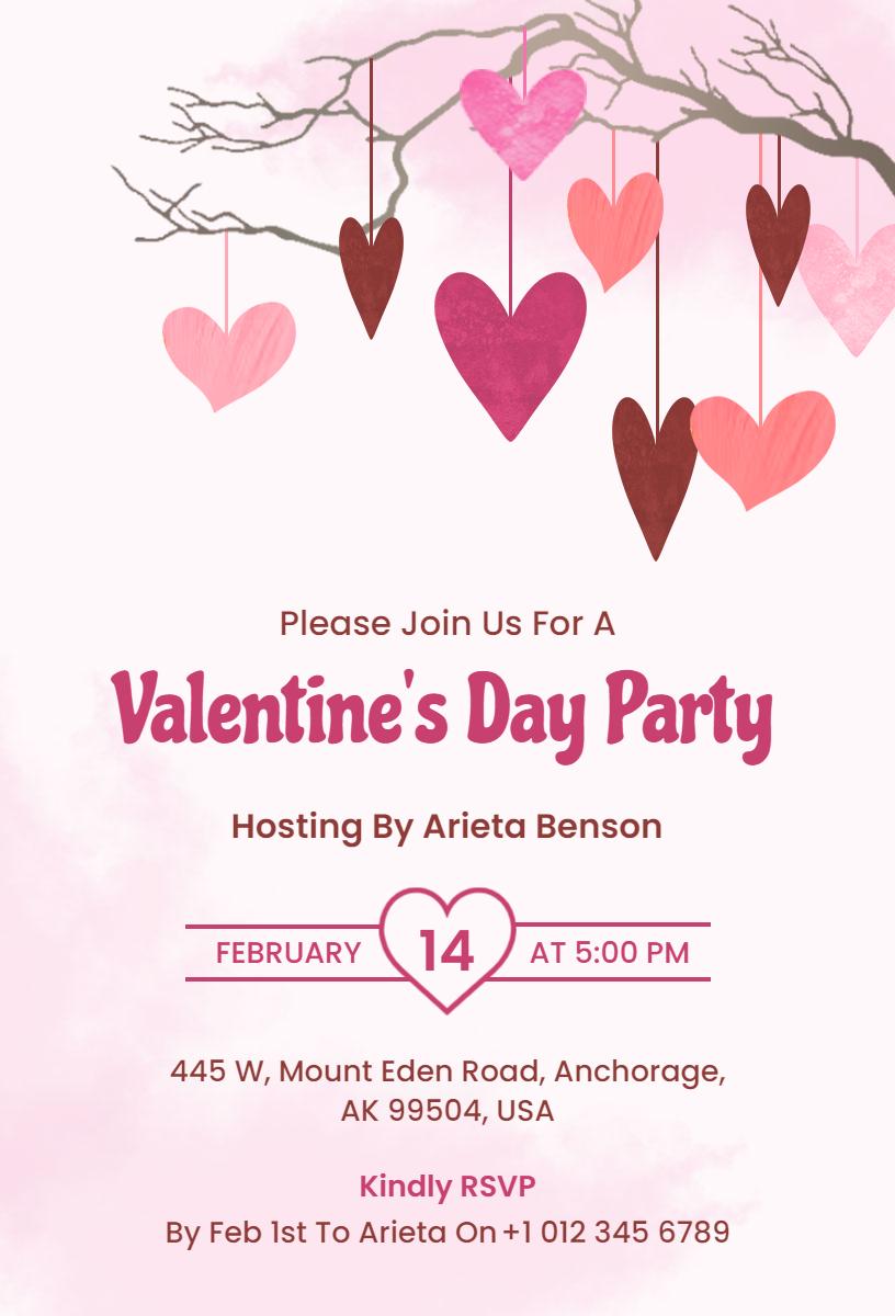 Romantic Heart Themed Valentine's Day Party Invitation Template