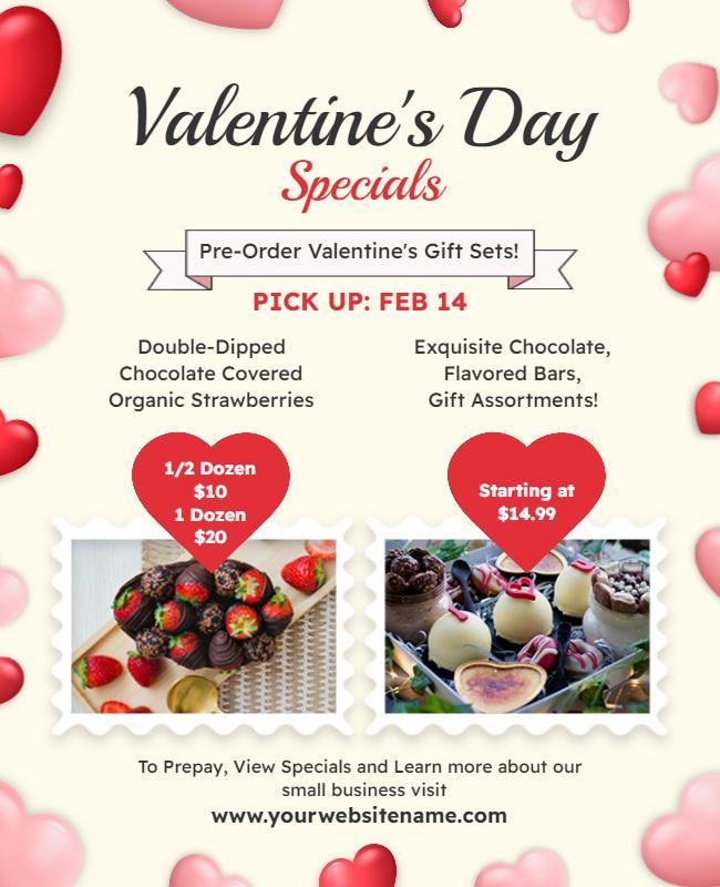 Romantic Heart-Themed Valentine's Day Specials Poster Template