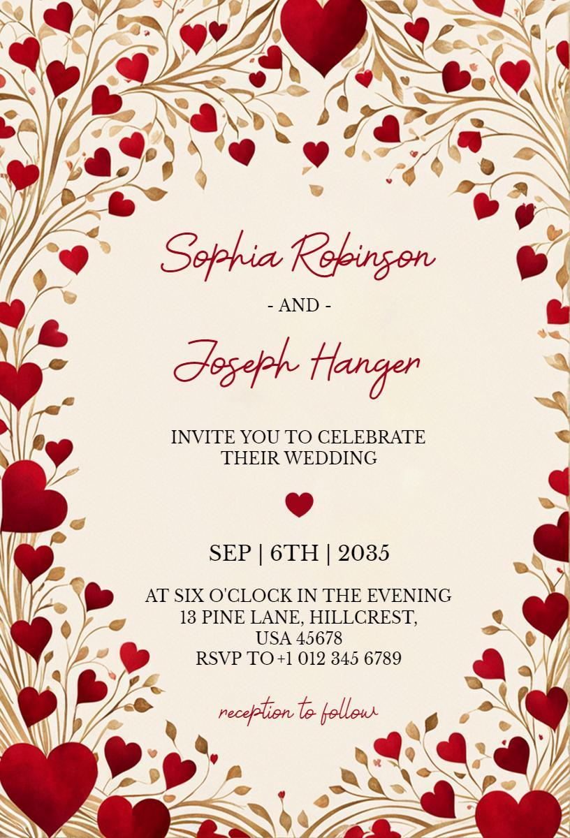 Romantic Heart Themed Wedding Celebration Invitation Template