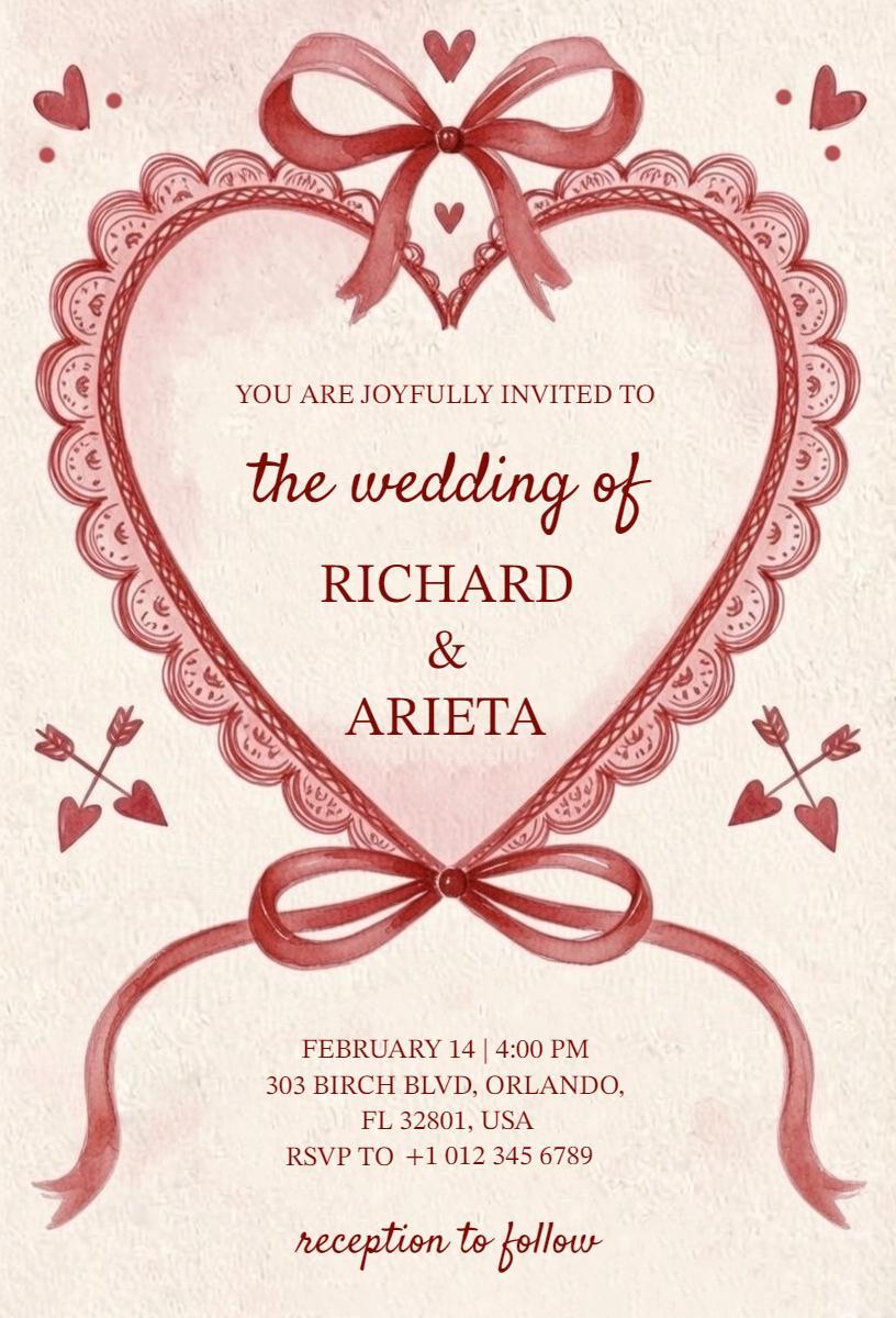 Romantic Heart Wedding Ceremony Celebration Invitation Template