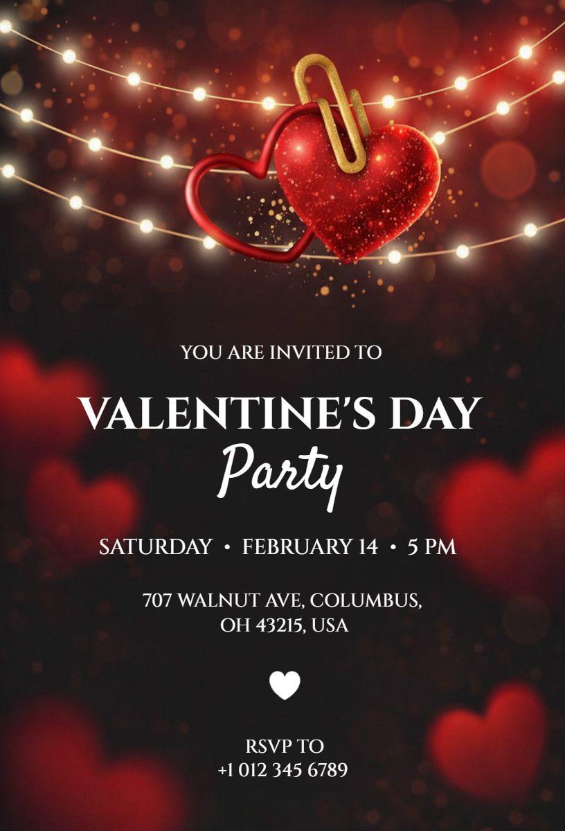 Romantic Heartfelt Valentine's Day Party Invitation Template