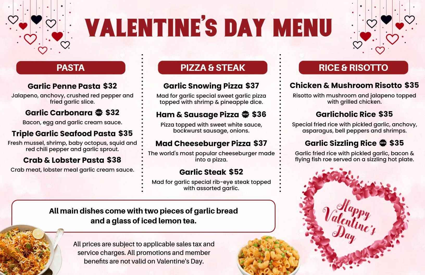 Romantic Pasta, Pizza, and Risotto Selections Valentine's Day Menu Template