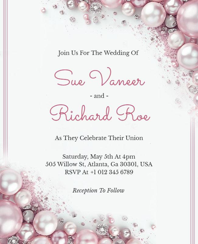 Romantic Pearl Decor Wedding Invitation Flyer Template
