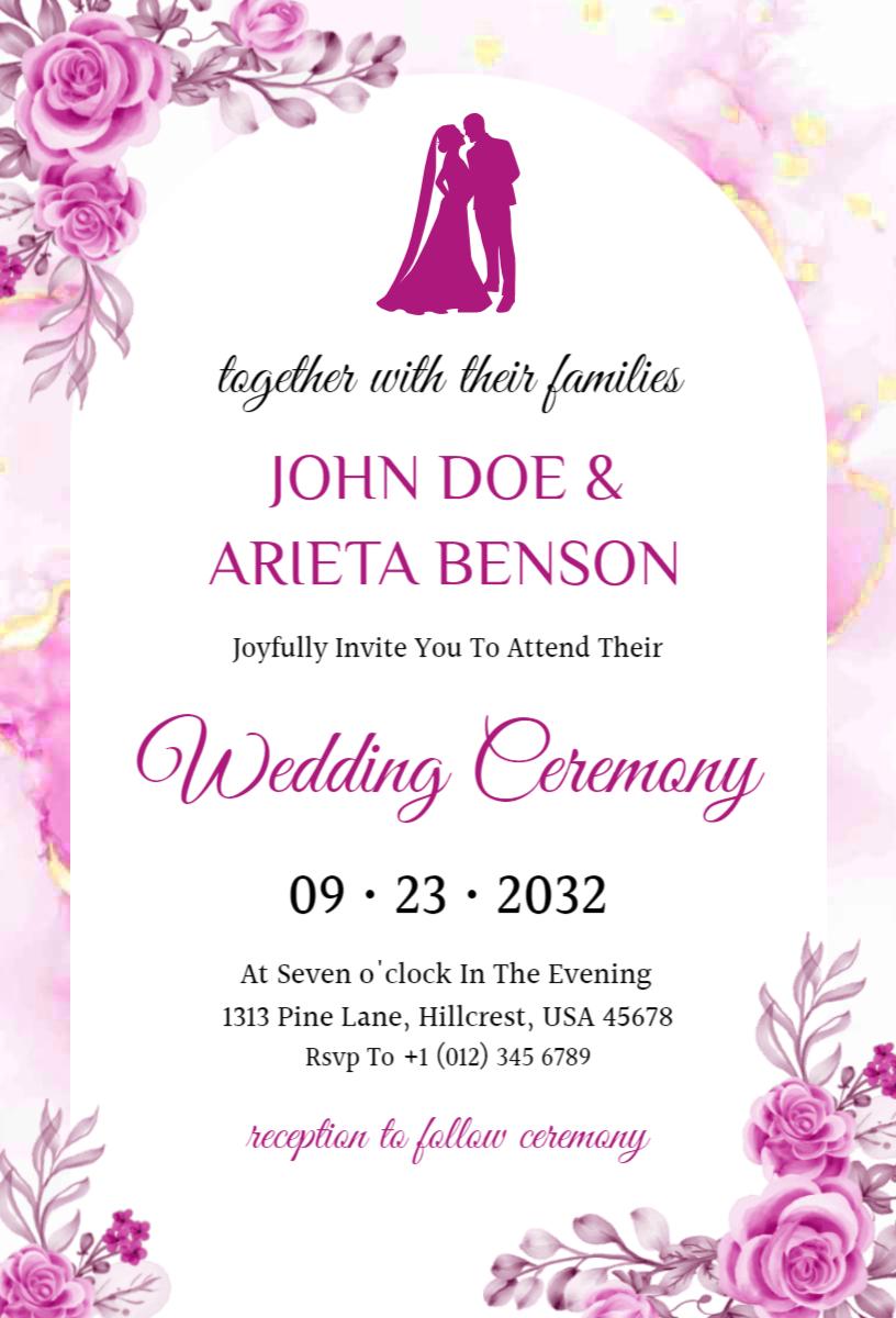 Romantic Pink Floral Wedding Ceremony Invitation Template