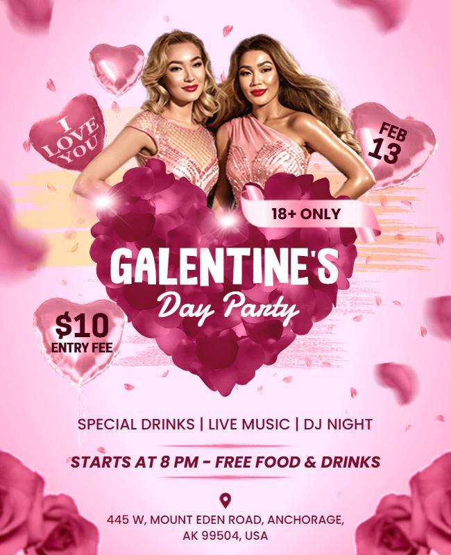 Romantic Pink Galentine's Day Party Celebration Poster Template