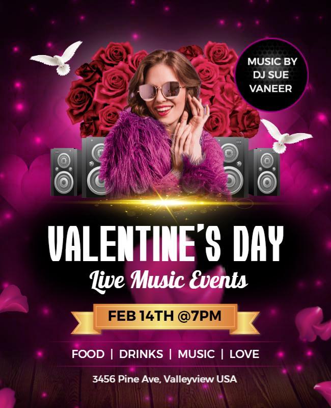 Romantic Pink Valentine's Day Live Music Events Poster Template