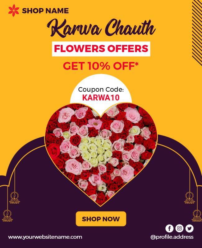 Romantic Red Floral Heart Design for Karwa Chauth Offers Poster Template