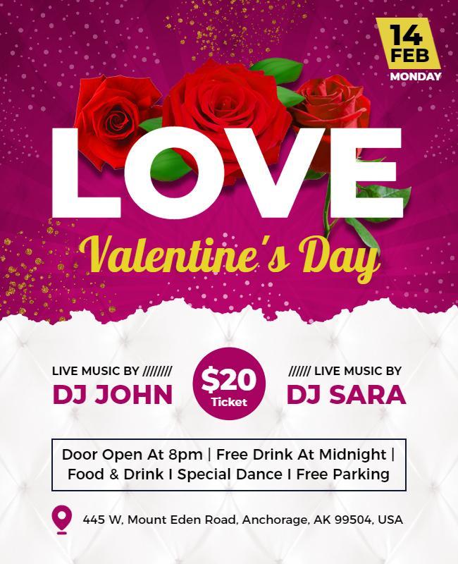 Romantic Red Floral Valentine's Day Celebration Poster Template