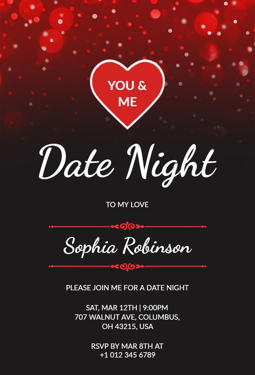 Romantic Red Heart Date Night Invitation Template