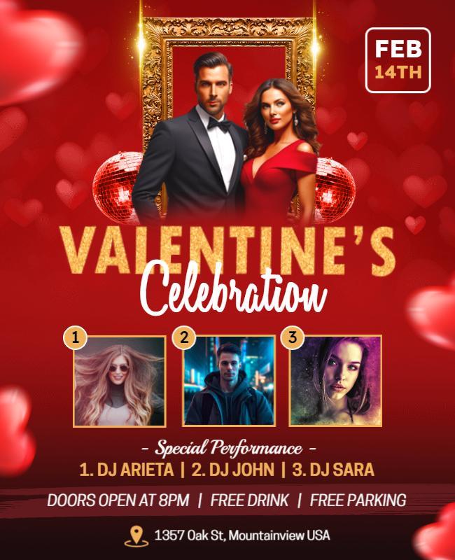 Romantic Red Valentine's Celebration Party Poster Template