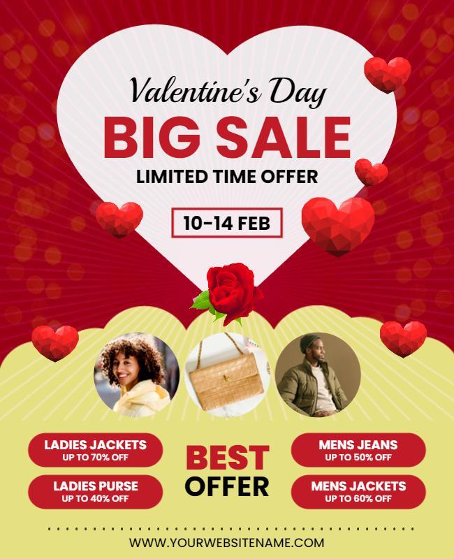 Romantic Red Valentine's Day Big Sale Poster Template