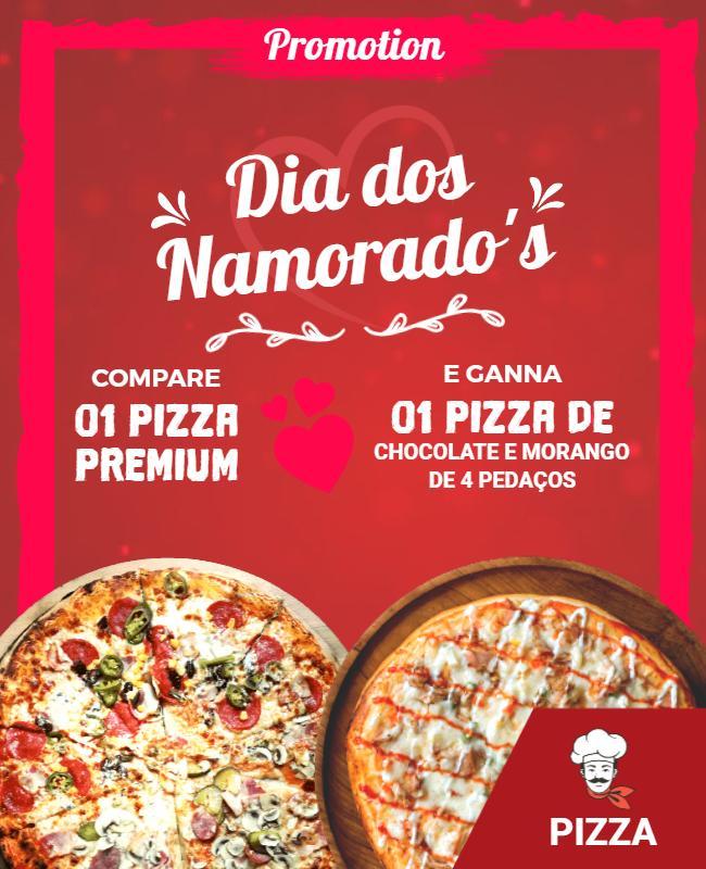 Romantic Red Valentine's Day Pizza Promotion Poster Template