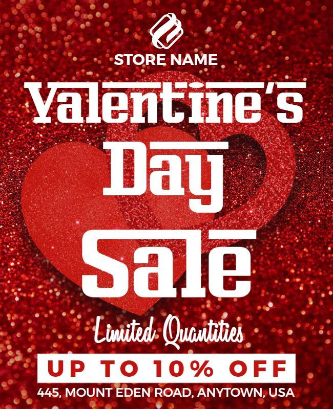 Romantic Red Valentine's Day Sale Promotion Poster Template
