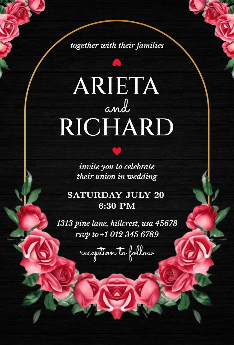 Romantic Rose Floral Elegant Wedding Ceremony Invitation Template
