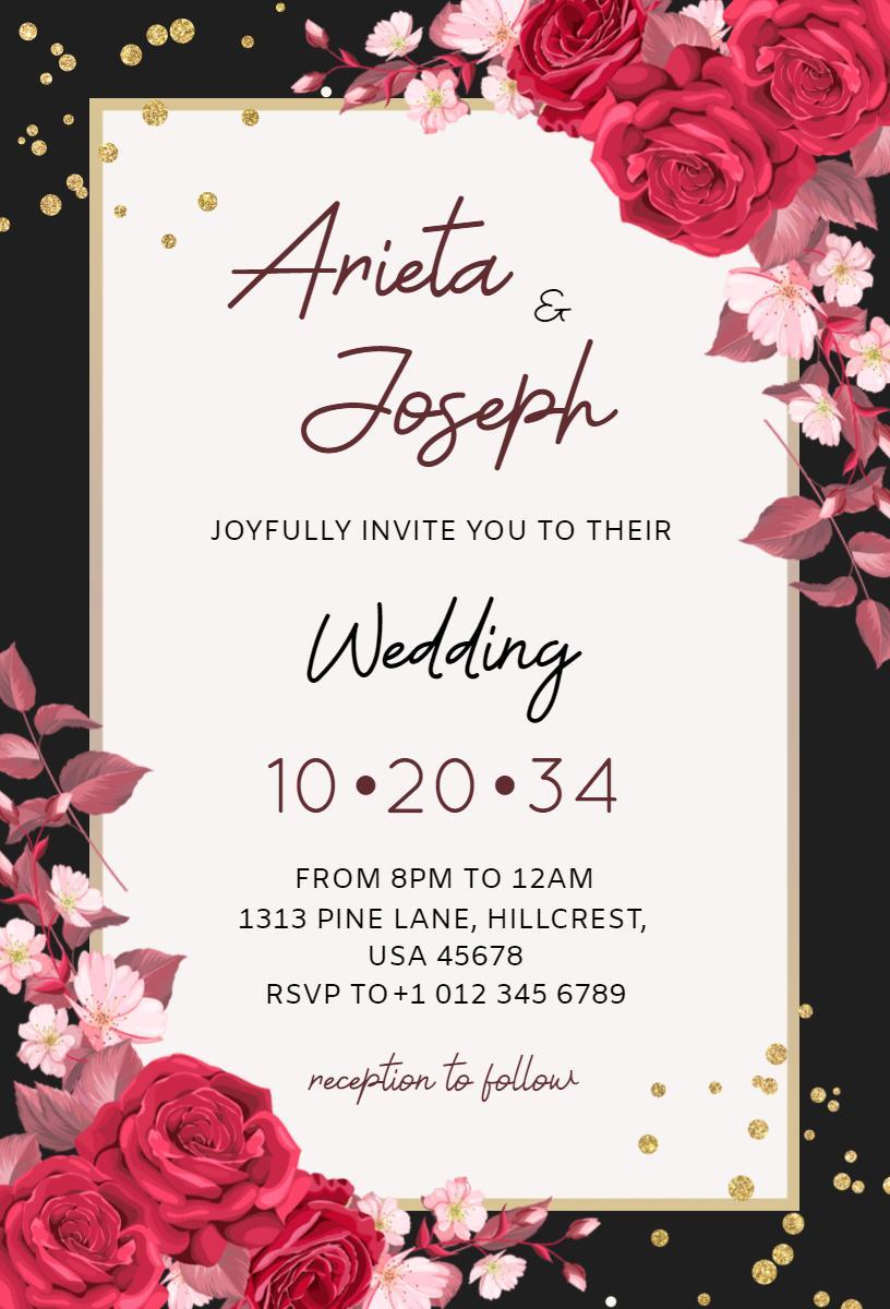 Romantic Rose Floral Wedding Celebration Invitation Template