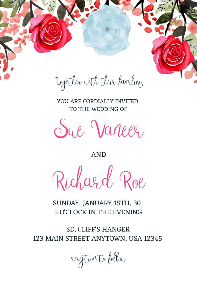 Romantic Rose Floral Wedding Ceremony Invitation Template