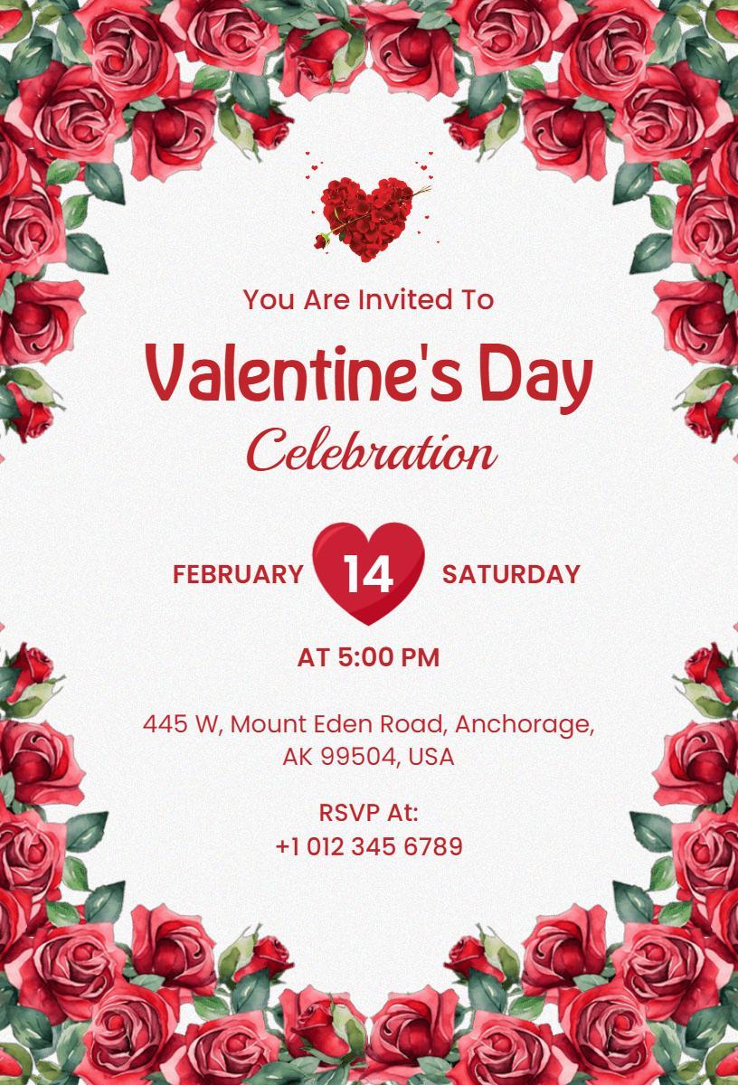 Romantic Rose Valentine's Day Celebration Invitation Template