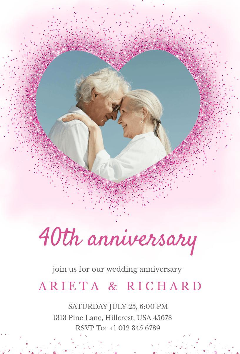 Romantic Sparkling 40th Wedding Anniversary Celebration Invitation Template