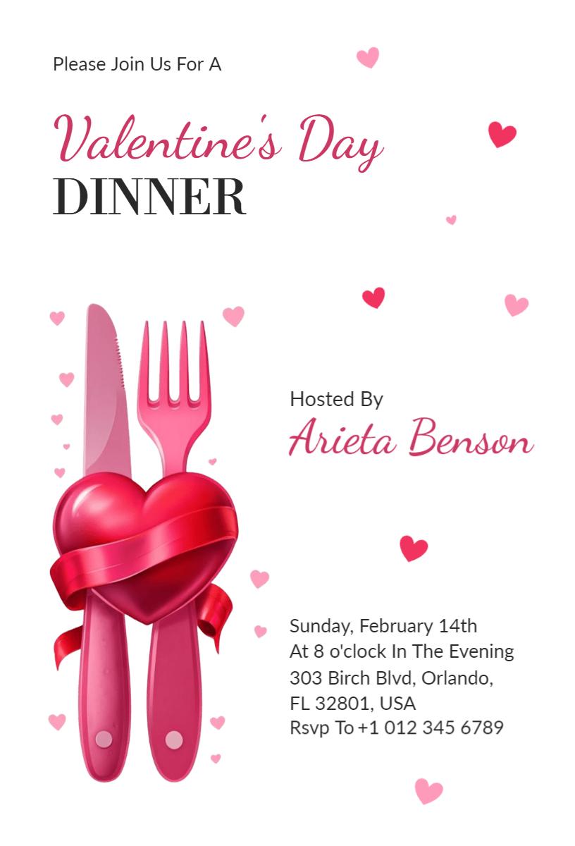 Romantic Valentine's Day Dinner Celebration Invitation Template