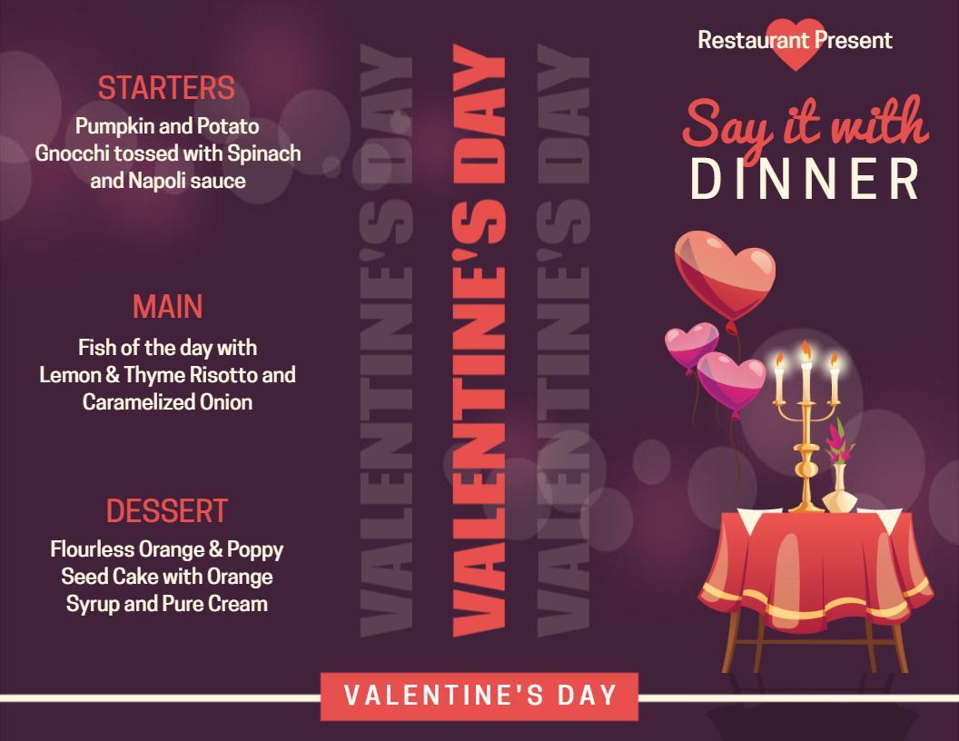 Romantic Valentine’s Day Dinner Celebration Restaurant Brochure Template