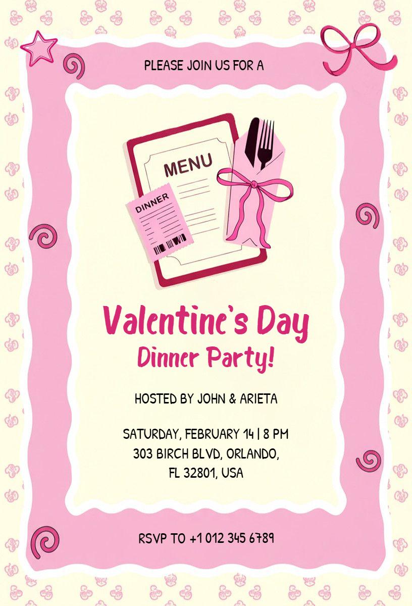 Romantic Valentine's Day Dinner Party Celebration Invitation Template