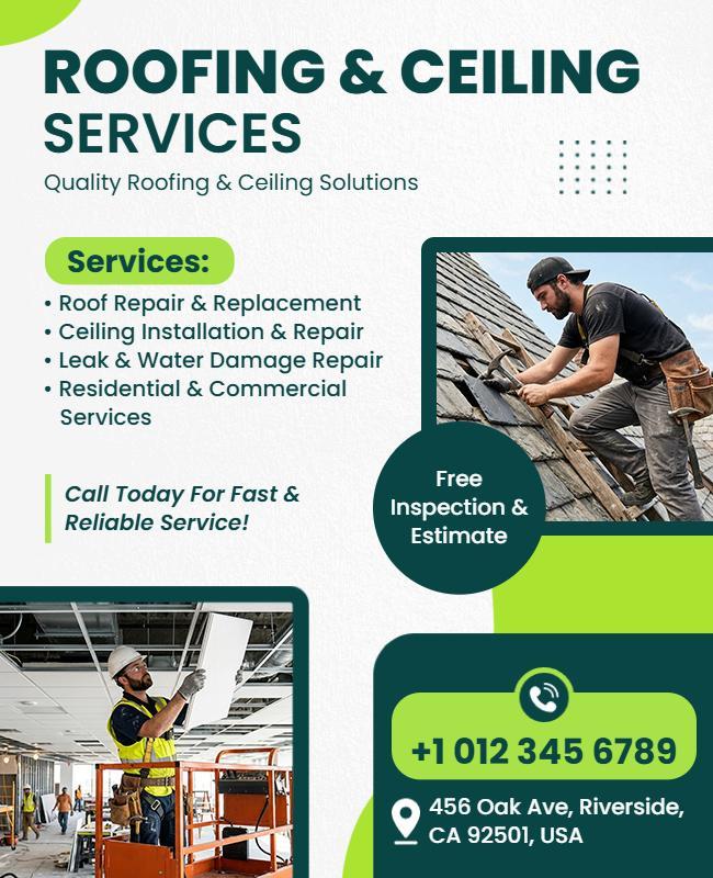 Roofing and Ceiling Services Promotional Flyer Template