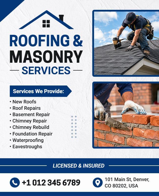 Roofing and Masonry Services Promotional Flyer Template