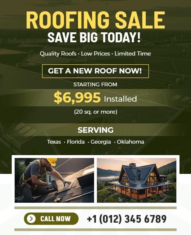 Roofing Sale Promotional Flyer Template
