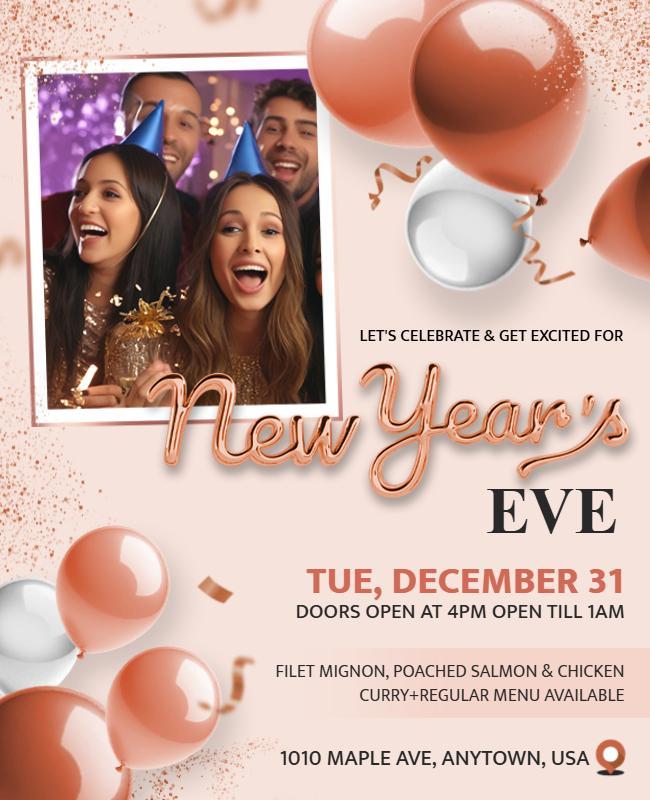 Rose Gold Elegant New Year's Eve Celebration Flyer Template