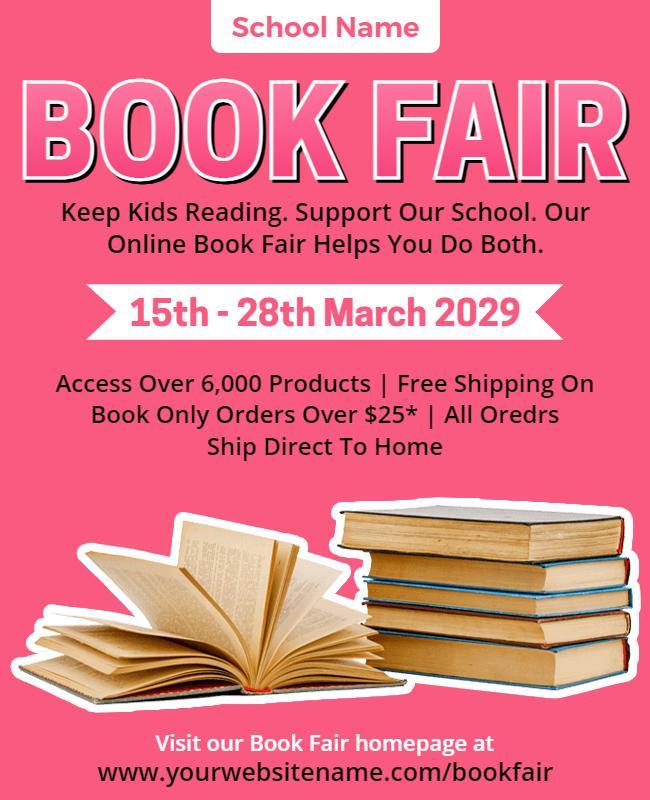 Rose Pink Book Fair Flyer Template