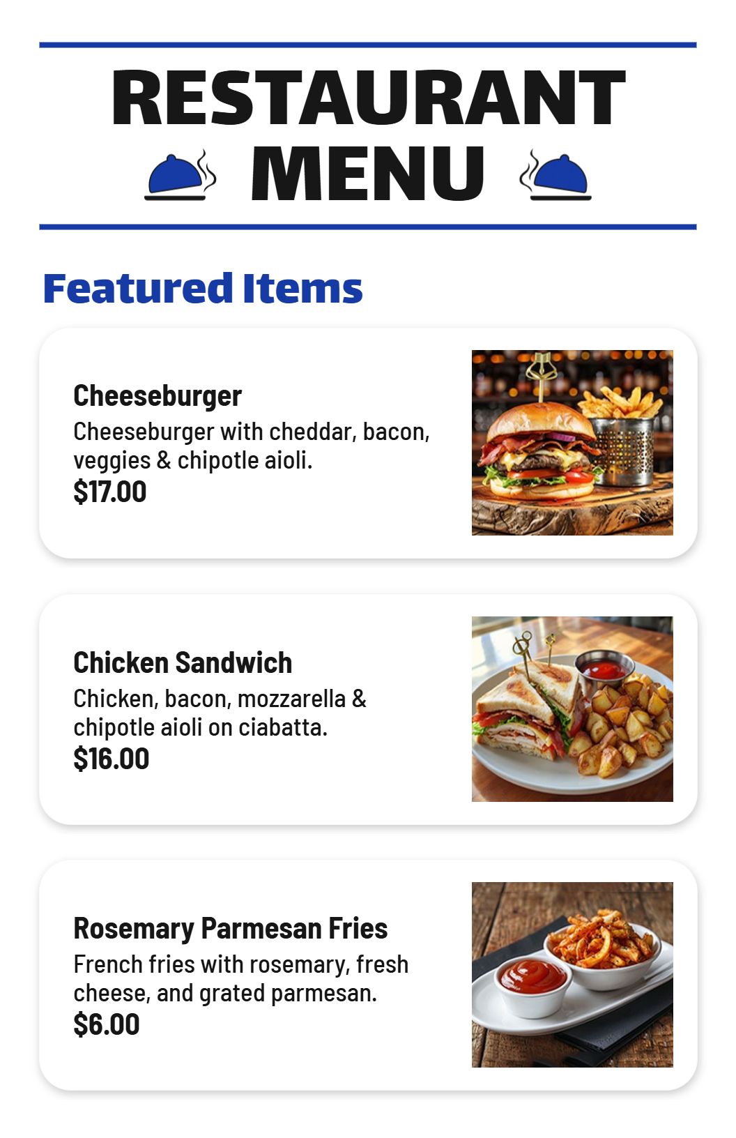 Rosemary Parmesan Fries with Fresh Cheese Restaurant Menu Template