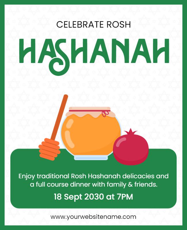 Festive Green Rosh Hashanah Dinner Celebration Flyer Template