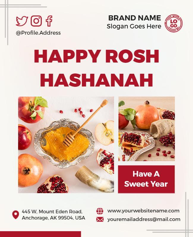 Festive Red Rosh Hashanah Celebration Flyer Template