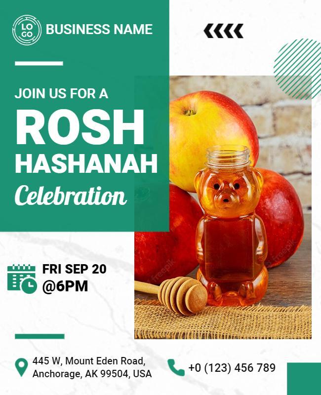 Vibrant Green Rosh Hashanah Celebration Flyer Template