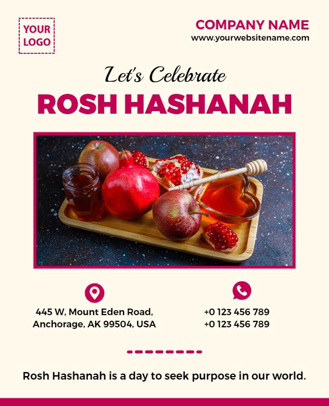 Festive Maroon Rosh Hashanah Celebration Flyer Template