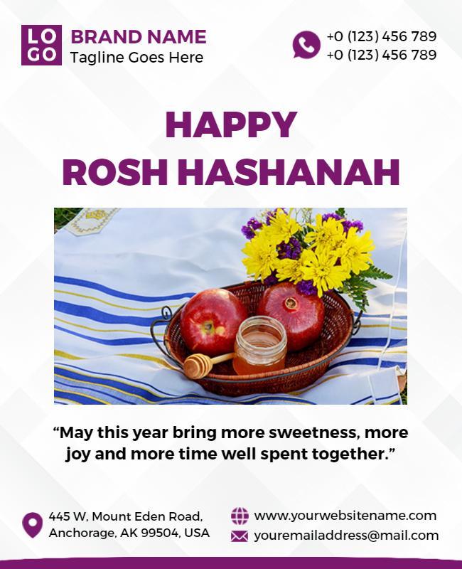 Festive Purple Rosh Hashanah Greeting Celebration Flyer Template